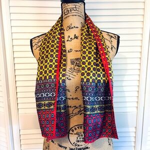 Vintage Glentex Patterned Scarf Blue Red Yellow White Colorful